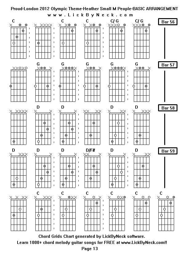 Chord Grids Chart of chord melody fingerstyle guitar song-Proud-London 2012 Olympic Theme-Heather Small M People-BASIC ARRANGEMENT,generated by LickByNeck software.